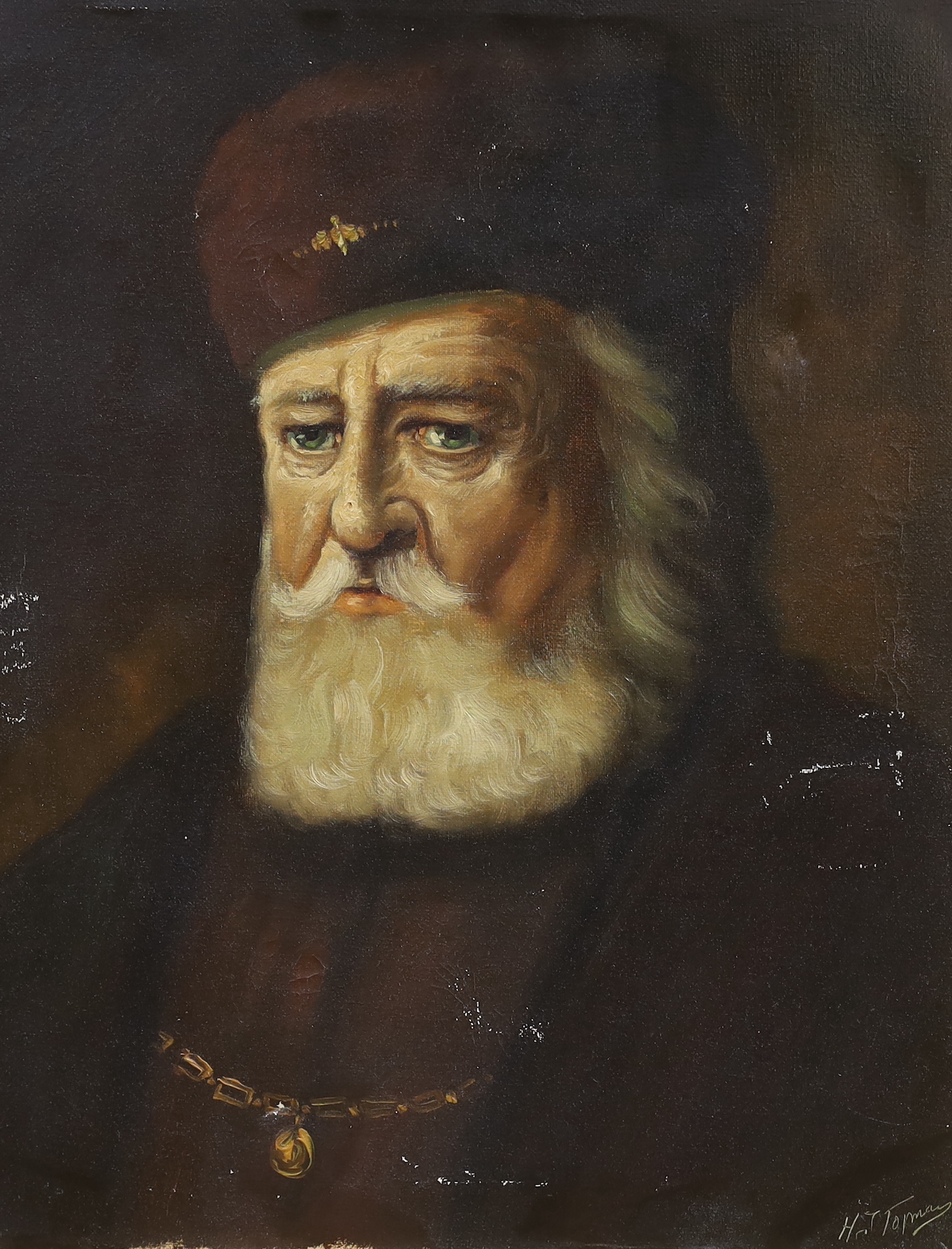 H. J. Topman (b.1907) Jewish oil on canvas, Portrait of a Rabbi, signed, 50 x 40cm, unframed